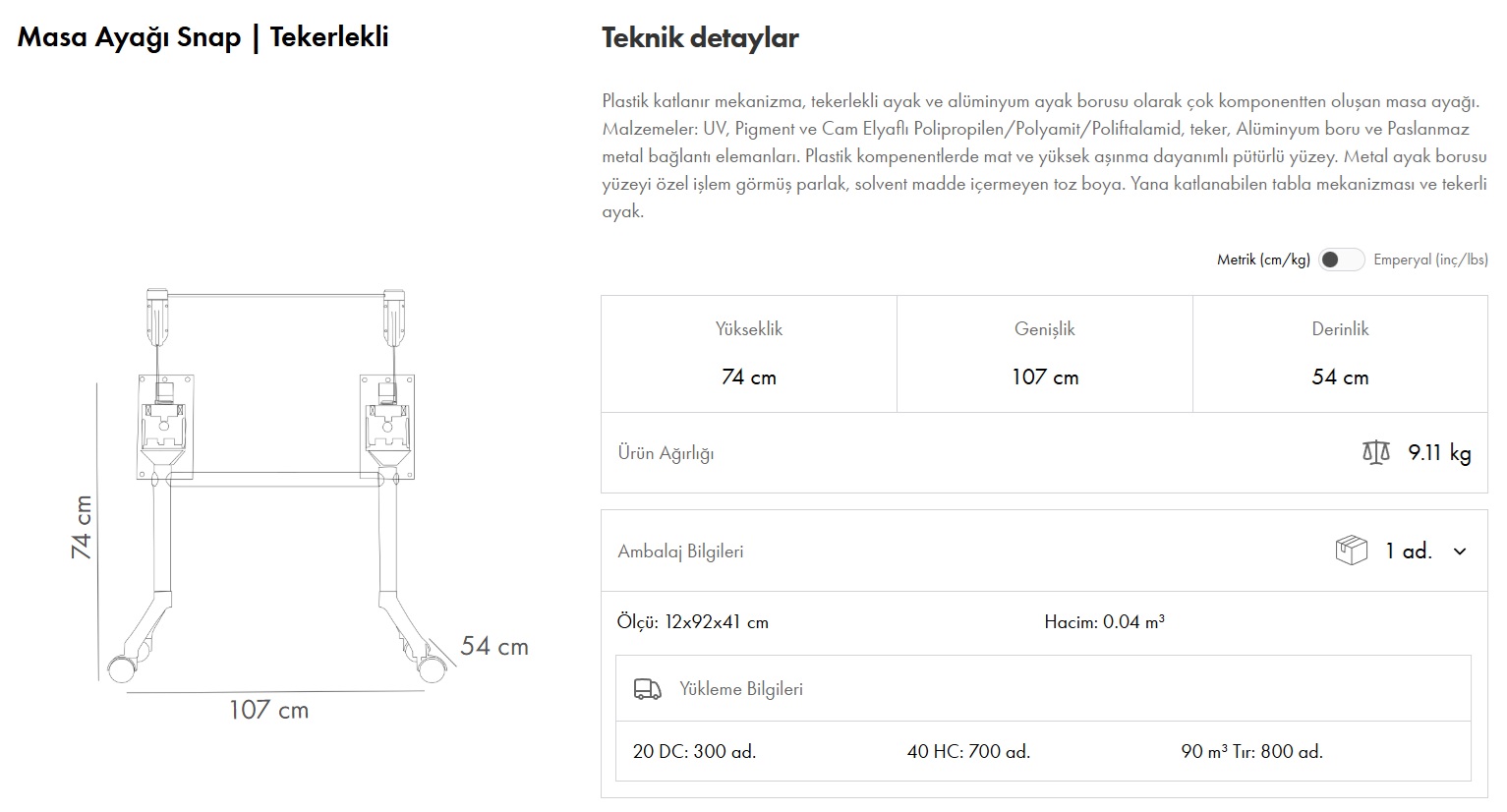 Snap Ayak Max. 150 Tekerlekli
